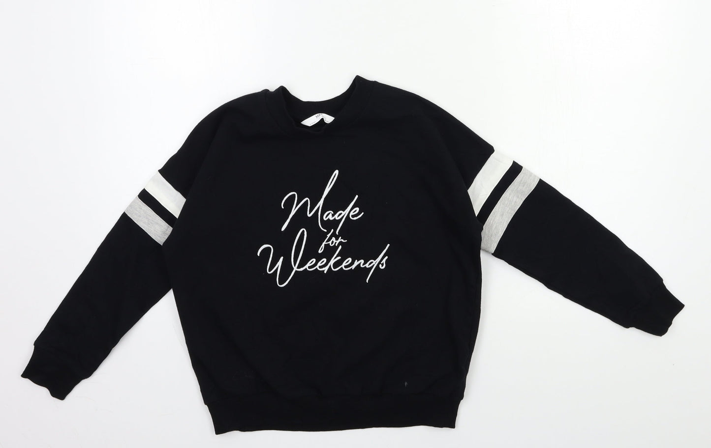 Marks and Spencer Girls Black Striped  Pullover Sweatshirt Size 9-10 Years