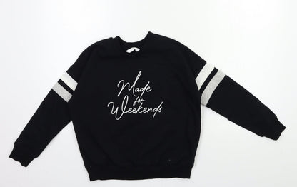 Marks and Spencer Girls Black Striped  Pullover Sweatshirt Size 9-10 Years