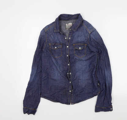 Womens UK Size 6 New Look Blue Basic Button-Up