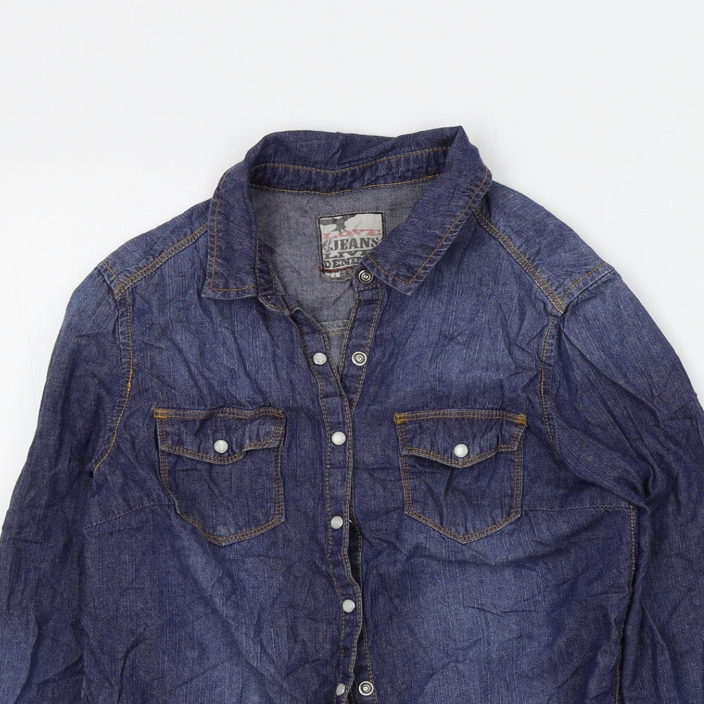 Womens UK Size 6 New Look Blue Basic Button-Up