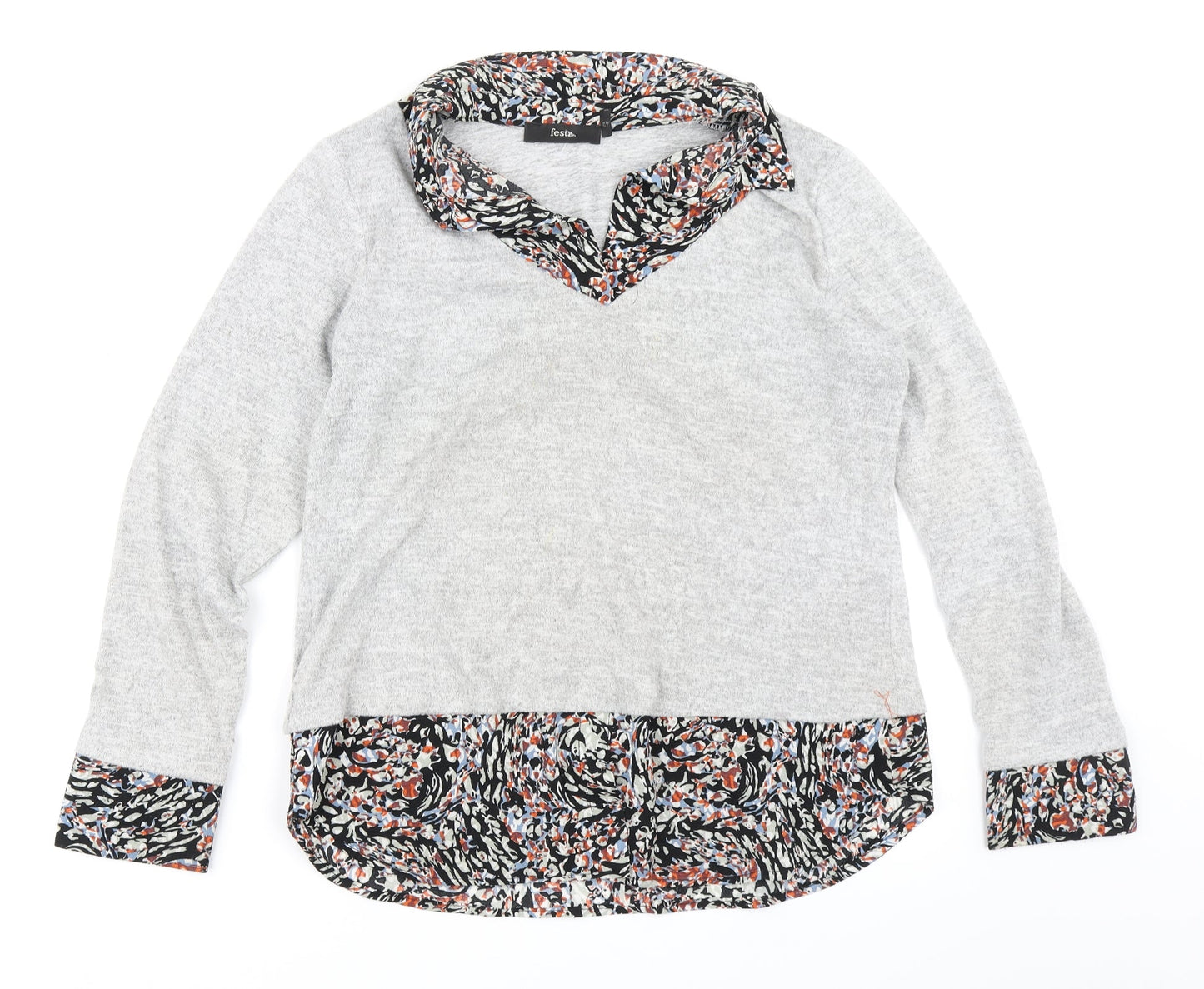 Festa Womens Grey Floral  Pullover Jumper Size 14