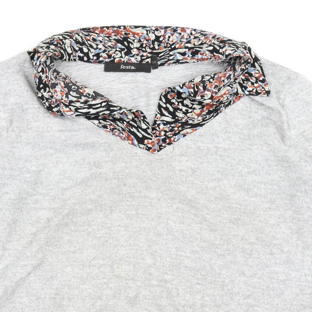 Festa Womens Grey Floral  Pullover Jumper Size 14