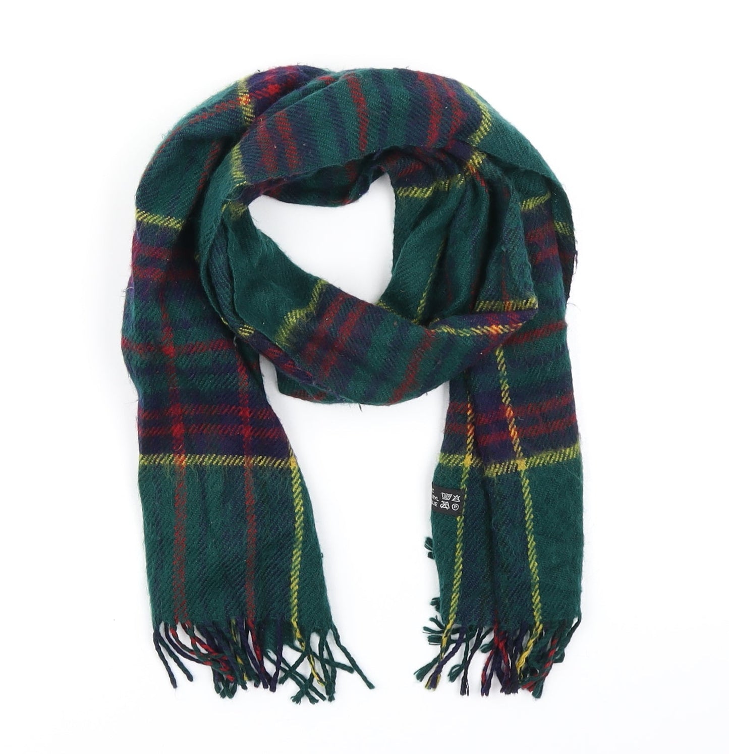 Preworn Unisex Green Plaid Knit  Scarf