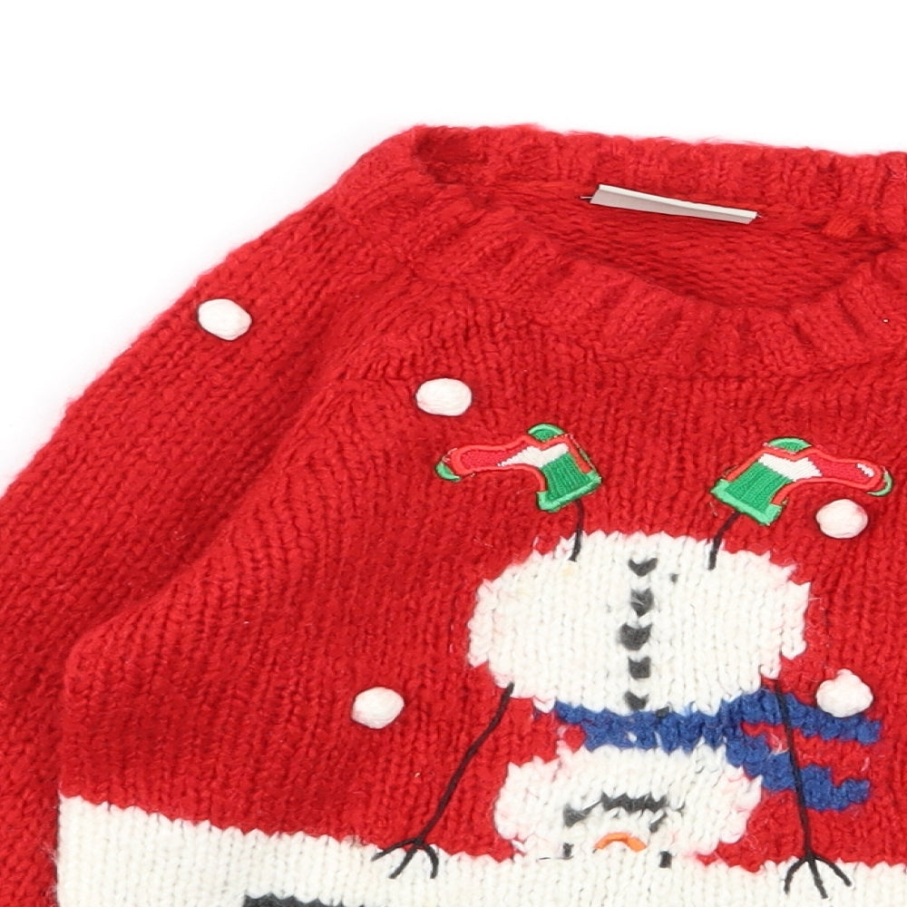 NEXT Girls Red Geometric  Pullover Jumper Size 3 Years  - Christmas jumper