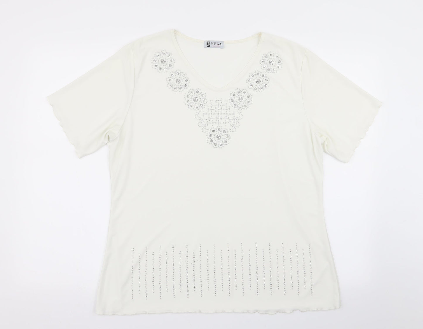 megs Womens White Geometric  Basic Blouse Size XL
