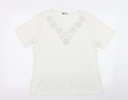 megs Womens White Geometric  Basic Blouse Size XL