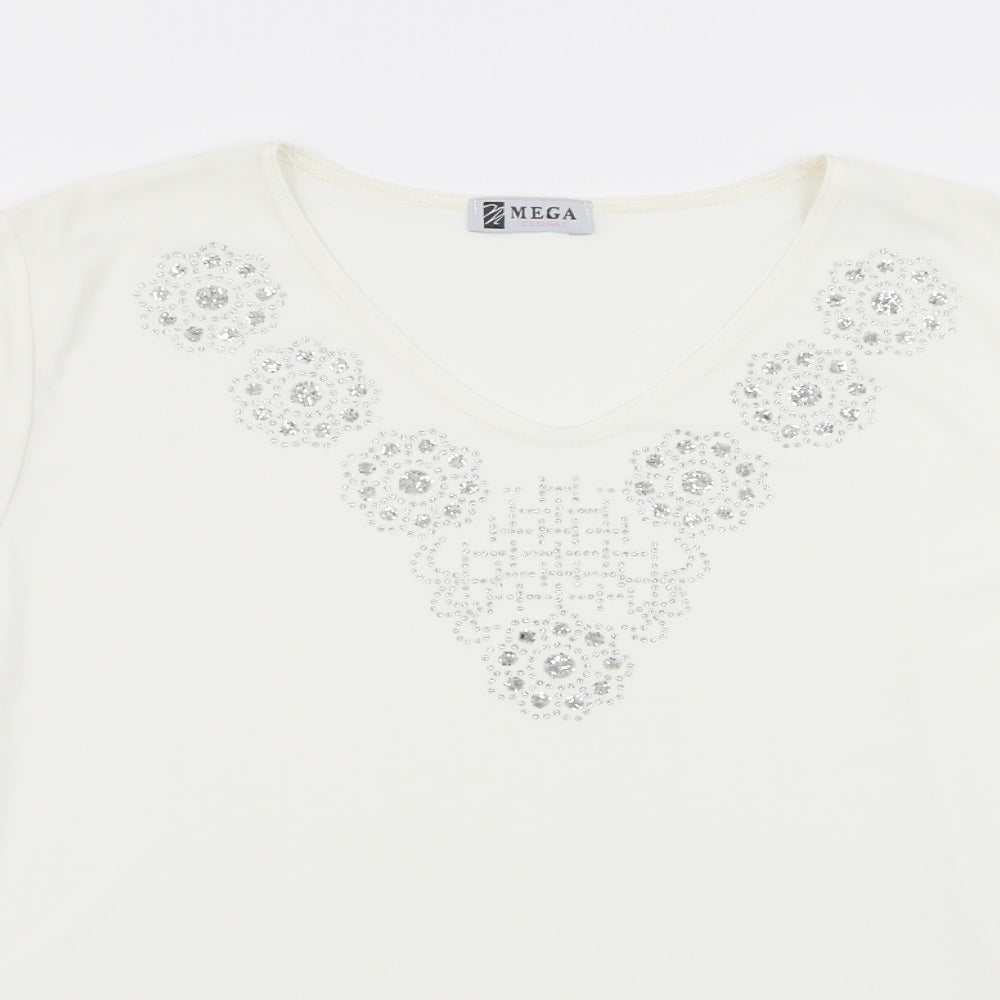 megs Womens White Geometric  Basic Blouse Size XL