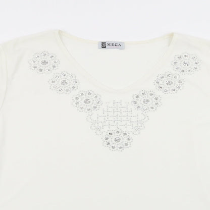 megs Womens White Geometric  Basic Blouse Size XL