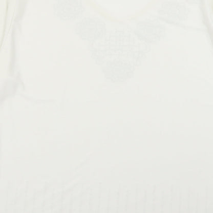megs Womens White Geometric  Basic Blouse Size XL