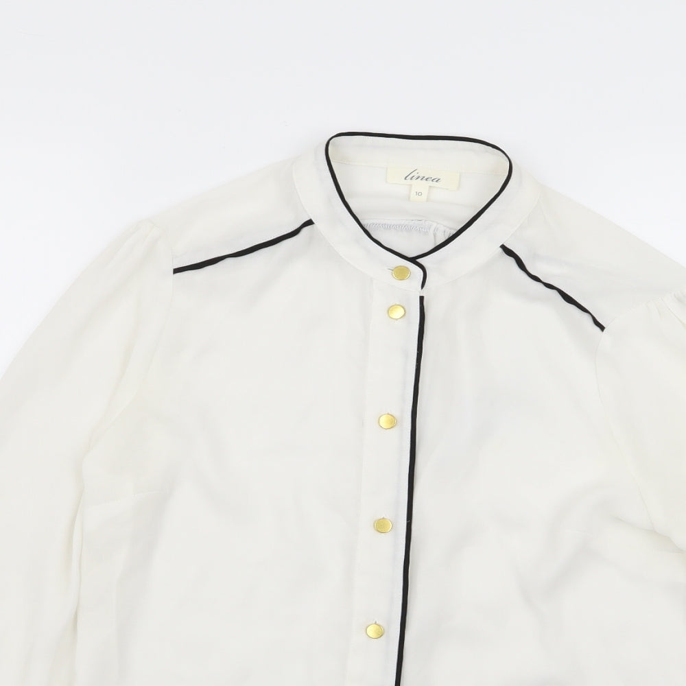 Womens UK Size 10 Linea White Basic Button-Up