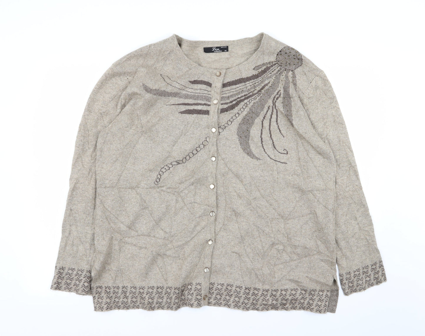 lin Womens Beige Geometric  Cardigan Jumper Size XL