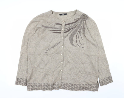 lin Womens Beige Geometric  Cardigan Jumper Size XL