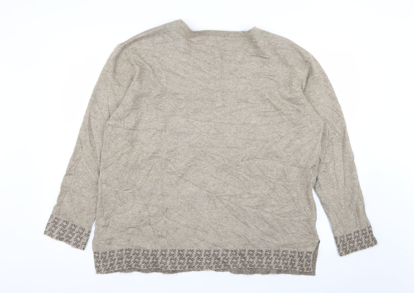 lin Womens Beige Geometric  Cardigan Jumper Size XL