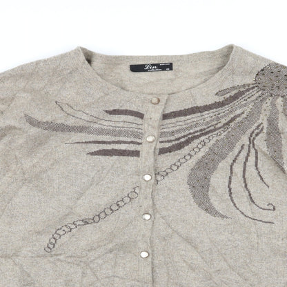 lin Womens Beige Geometric  Cardigan Jumper Size XL