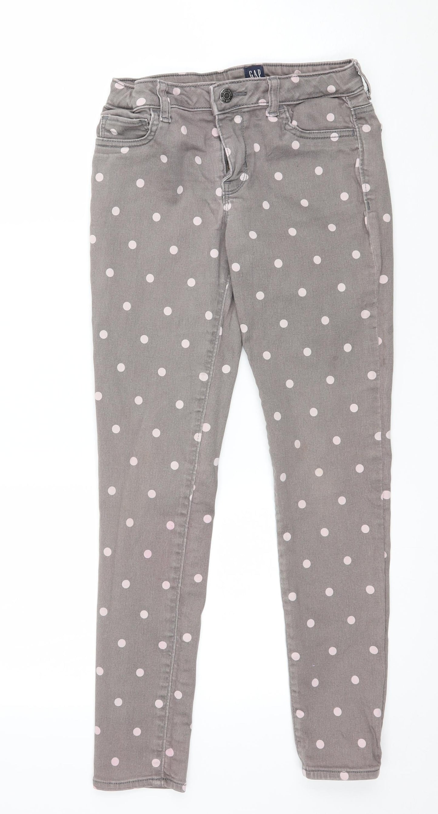 Gap Girls Grey Polka Dot Denim Skinny Jeans Size 12 Years