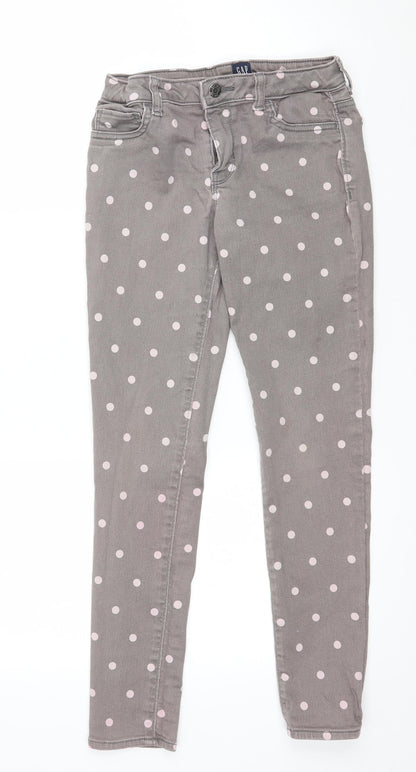 Gap Girls Grey Polka Dot Denim Skinny Jeans Size 12 Years