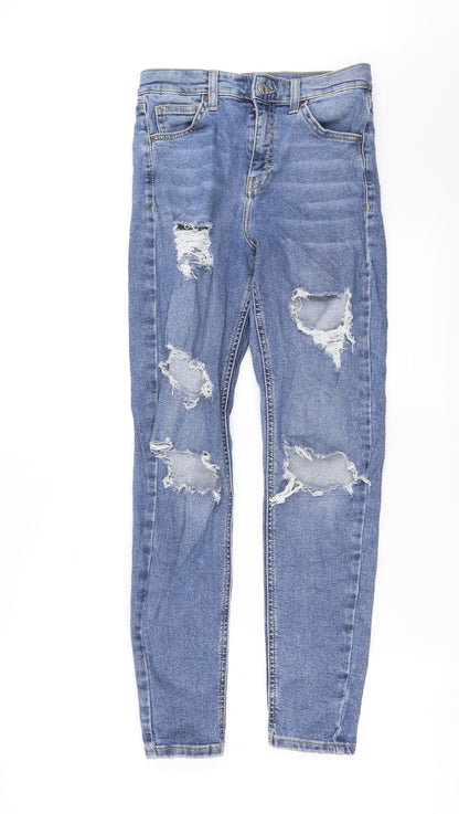 Topshop Womens Blue  Denim Straight Jeans Size 28 in L28 in - Distressed