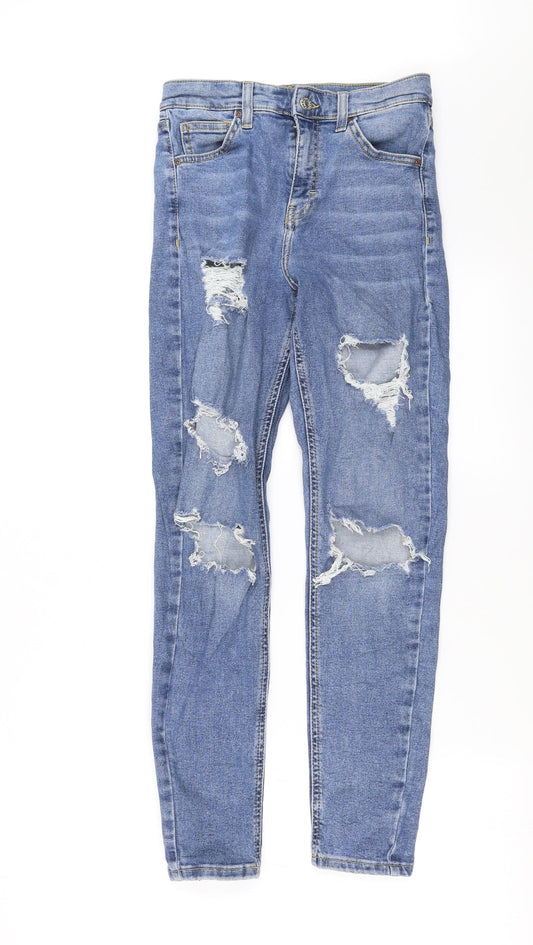 Topshop Womens Blue  Denim Straight Jeans Size 28 in L28 in - Distressed