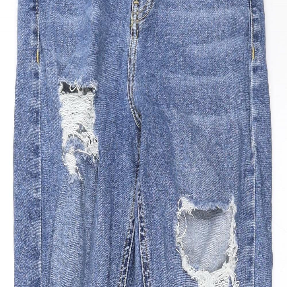 Topshop Womens Blue  Denim Straight Jeans Size 28 in L28 in - Distressed