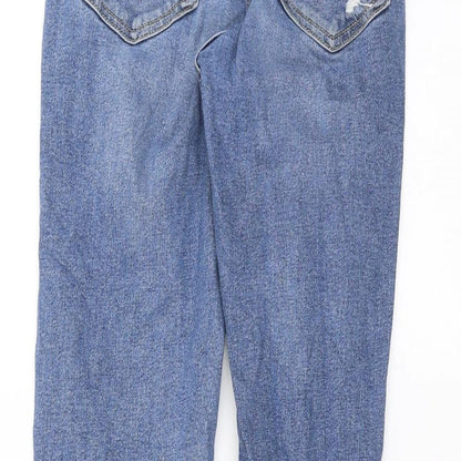 Topshop Womens Blue  Denim Straight Jeans Size 28 in L28 in - Distressed