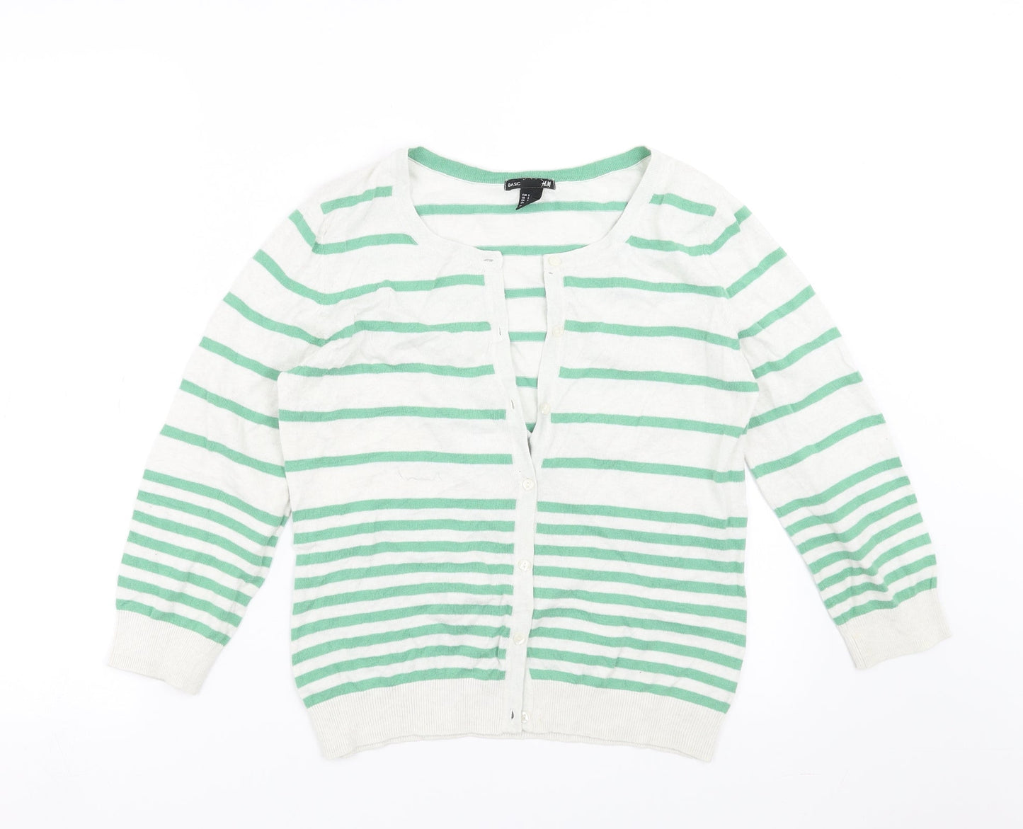 H&M Mens White Striped Knit Cardigan Jumper Size S