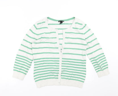 H&M Mens White Striped Knit Cardigan Jumper Size S