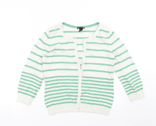 H&M Mens White Striped Knit Cardigan Jumper Size S