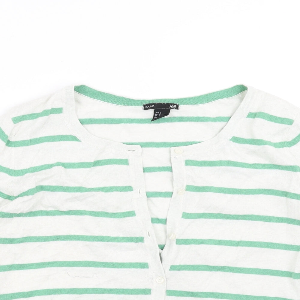 H&M Mens White Striped Knit Cardigan Jumper Size S