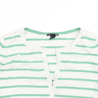 H&M Mens White Striped Knit Cardigan Jumper Size S