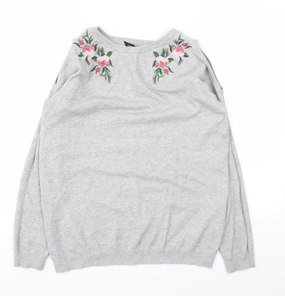 Dorothy Perkins Womens Grey Floral  Pullover Jumper Size 10