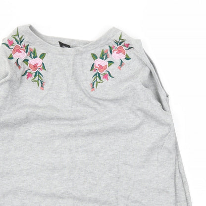 Dorothy Perkins Womens Grey Floral  Pullover Jumper Size 10