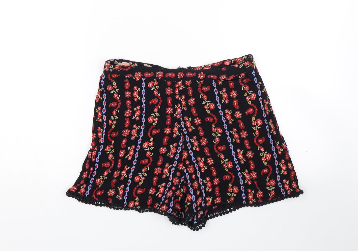 Miss Selfridge Womens Black Paisley  Sweat Shorts Size 10 - Transparent