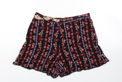 Miss Selfridge Womens Black Paisley  Sweat Shorts Size 10 - Transparent