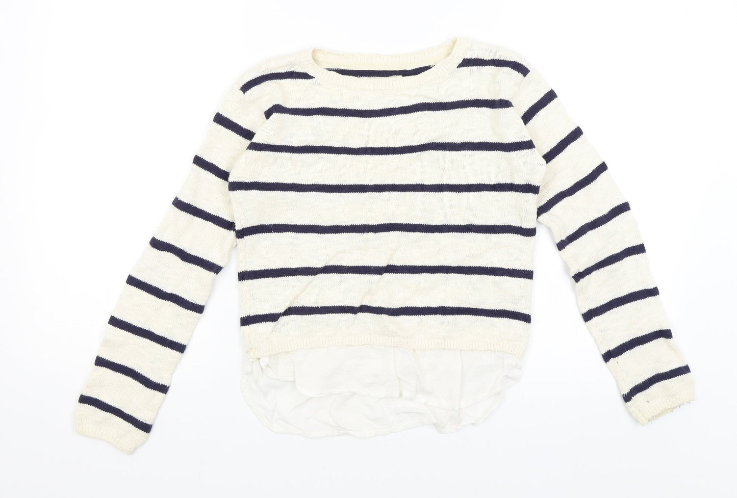H&M Girls Ivory Striped  Pullover Jumper Size 9-10 Years