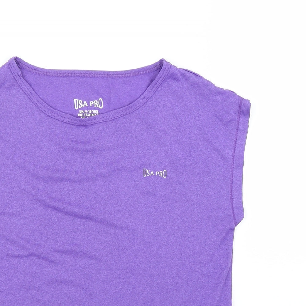 USA Pro Girls Purple   Basic T-Shirt Size 9-10 Years