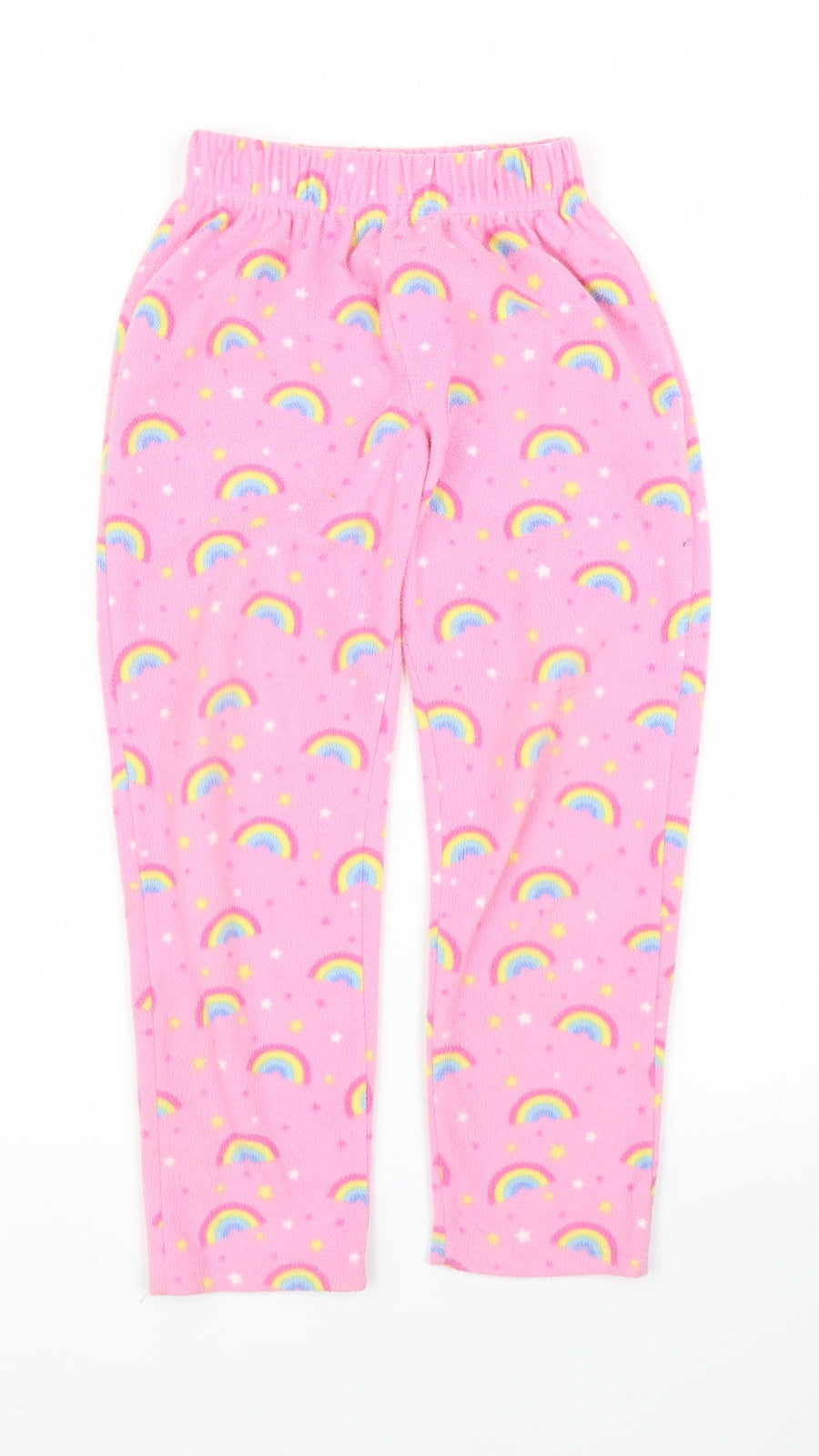 Preworn Girls Pink Solid Fleece Capri Pyjama Pants Size 7-8 Years  - Rainbows
