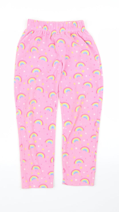 Preworn Girls Pink Solid Fleece Capri Pyjama Pants Size 7-8 Years  - Rainbows