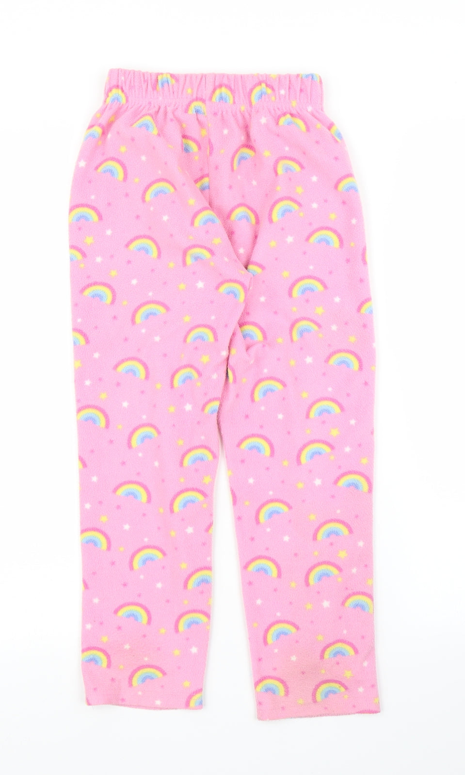Preworn Girls Pink Solid Fleece Capri Pyjama Pants Size 7-8 Years  - Rainbows