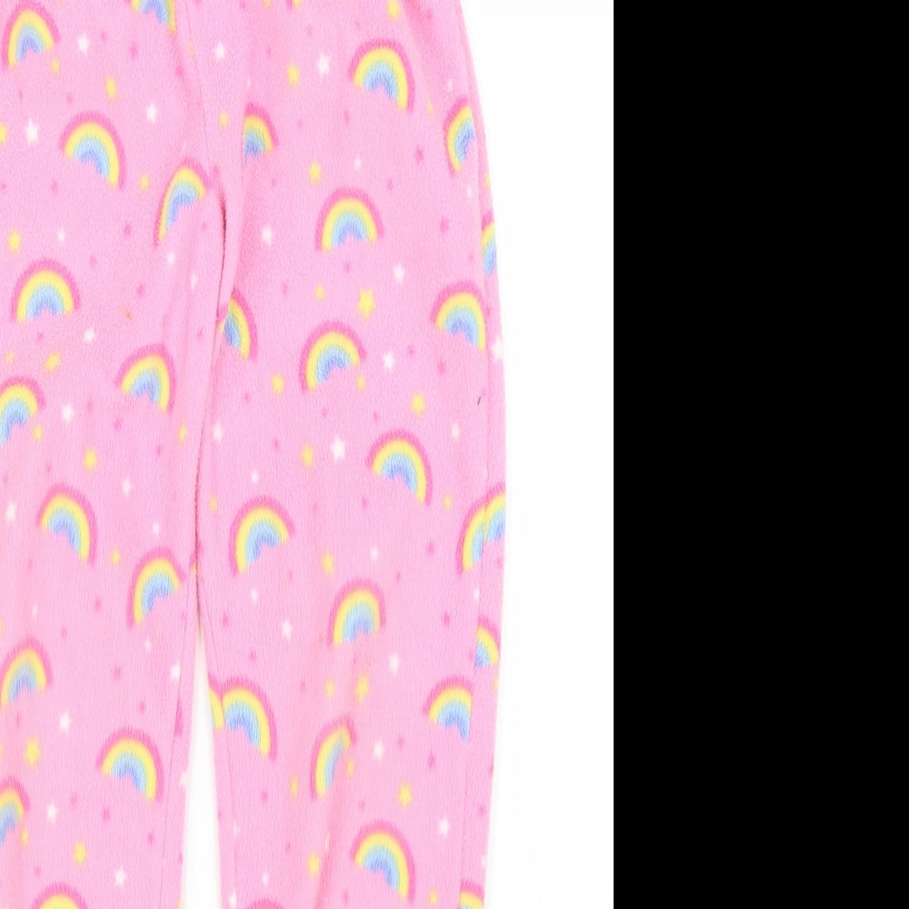 Preworn Girls Pink Solid Fleece Capri Pyjama Pants Size 7-8 Years  - Rainbows