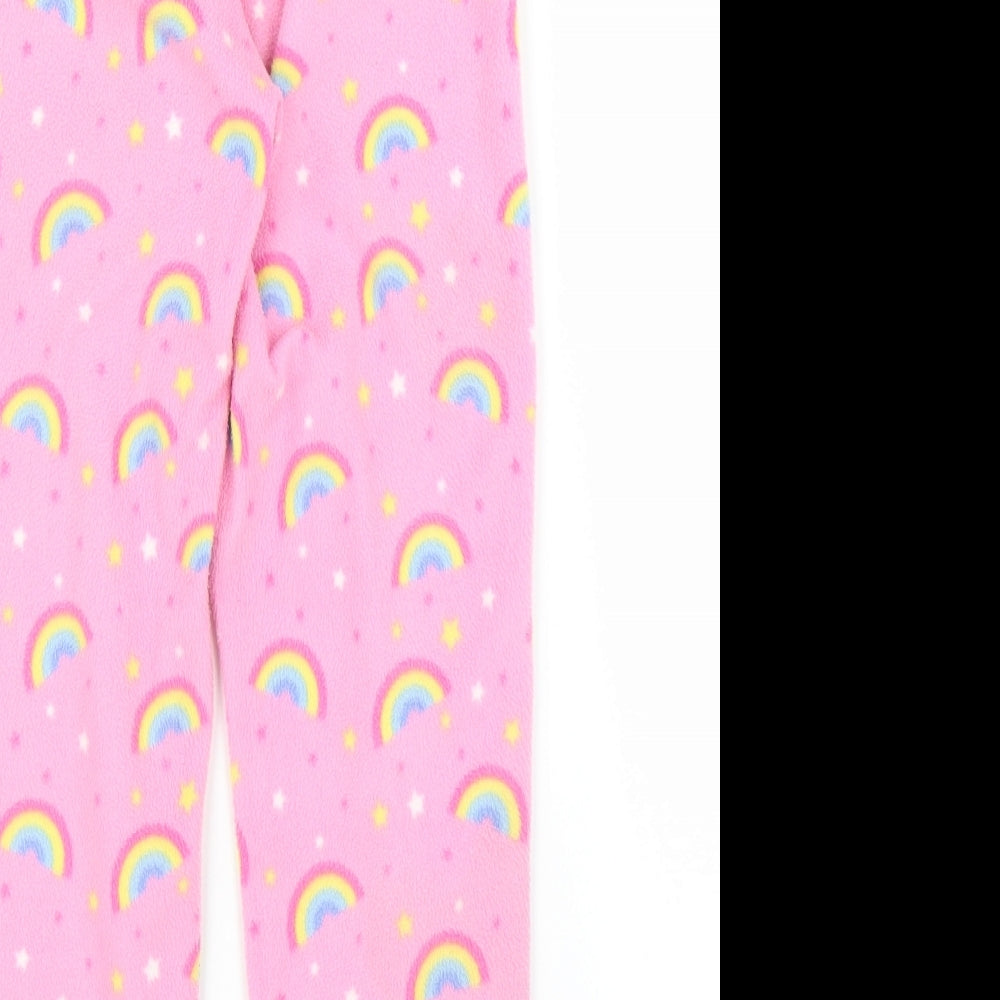 Preworn Girls Pink Solid Fleece Capri Pyjama Pants Size 7-8 Years  - Rainbows