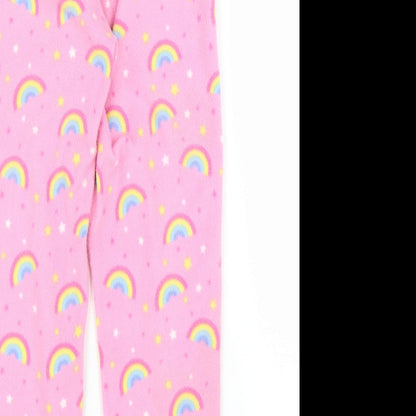 Preworn Girls Pink Solid Fleece Capri Pyjama Pants Size 7-8 Years  - Rainbows
