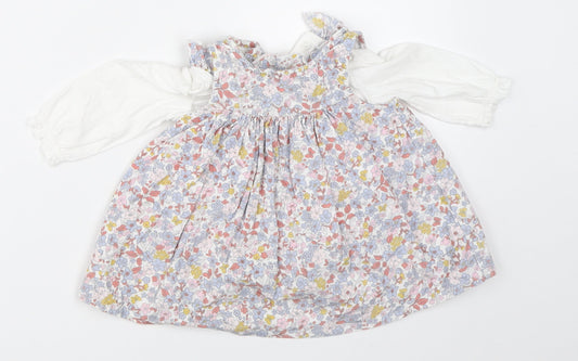 Nutmeg Girls Ivory Floral  Pinafore/Dungaree Dress  Size 0-3 Months