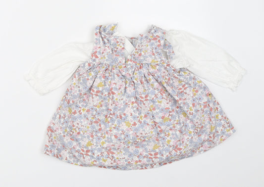 Nutmeg Girls Ivory Floral  Pinafore/Dungaree Dress  Size 0-3 Months