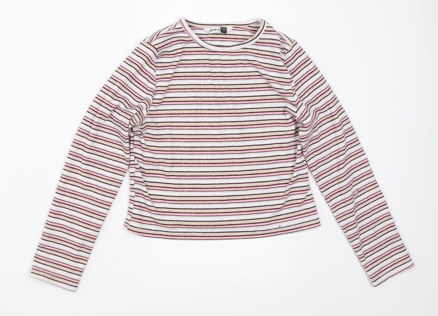 Pep&Co Girls Pink Striped  Basic T-Shirt Size 8-9 Years