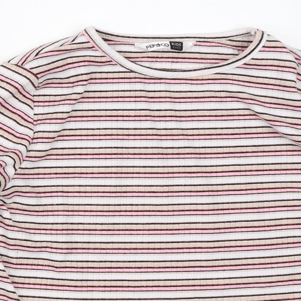 Pep&Co Girls Pink Striped  Basic T-Shirt Size 8-9 Years