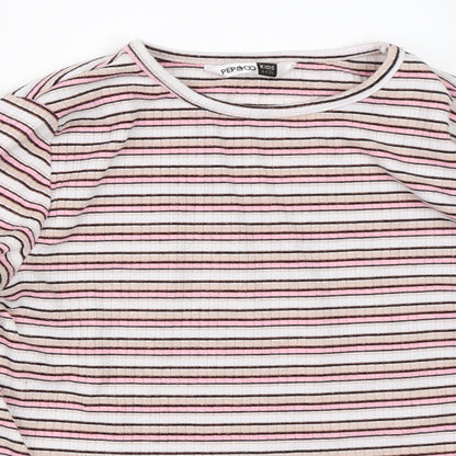Pep&Co Girls Pink Striped  Basic T-Shirt Size 8-9 Years
