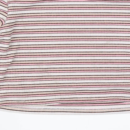 Pep&Co Girls Pink Striped  Basic T-Shirt Size 8-9 Years