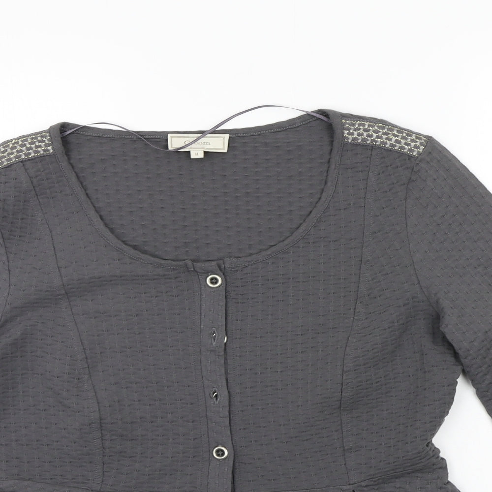Womens UK Size M Cream Grey Basic T-Shirt