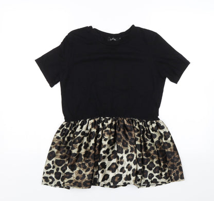 Boohoo Womens Black Animal Print  Basic Blouse Size S