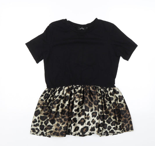 Boohoo Womens Black Animal Print  Basic Blouse Size S